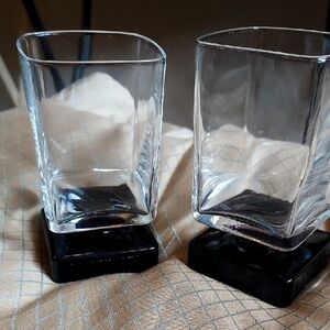 Vintage DiSaronno Black Square Pedestal Base. Cocktail Glasses Set Of Two/ 4 "